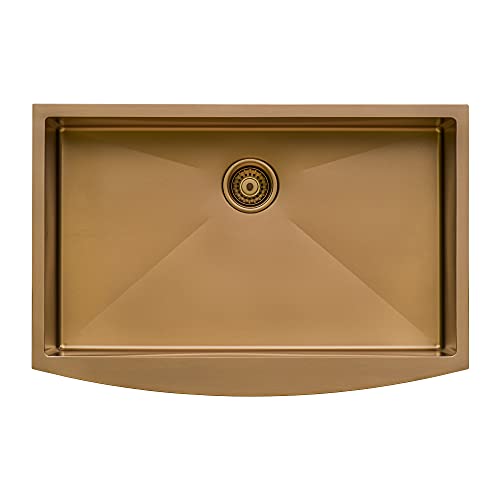 Ruvati Copper Tone 30-inch Apron-Front Farmhouse Kitchen Sink - Matte Bronze Stainless Steel Single Bowl - RVH9660CP