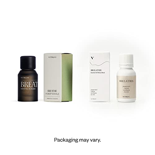 Vitruvi Breathe Minty and Cooling Essential Oil Blend with Peppermint, Cajeput, Eucalyptus, and Tea Tree Oil (0.5 Fl oz)