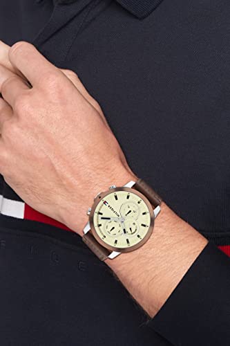 Tommy Hilfiger Men's Multifunction Stainless Steel Case and Leather Strap Watch, Color: Brown (Model: 1792053)