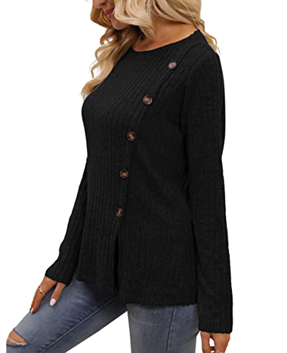 Funlingo Womens Long Sleeve Tunic Tops to Wear with Leggings Casual Dressy Shirts Long Sweater Black S