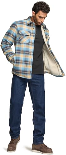 CQR Men's Plaid Flannel Shirt Jacket, Long Sleeve Soft Warm Wool/Sherpa Lined Jacket, Outdoor Button Up/Zip-Front Jacket, Stealth Amazon Grey, Small