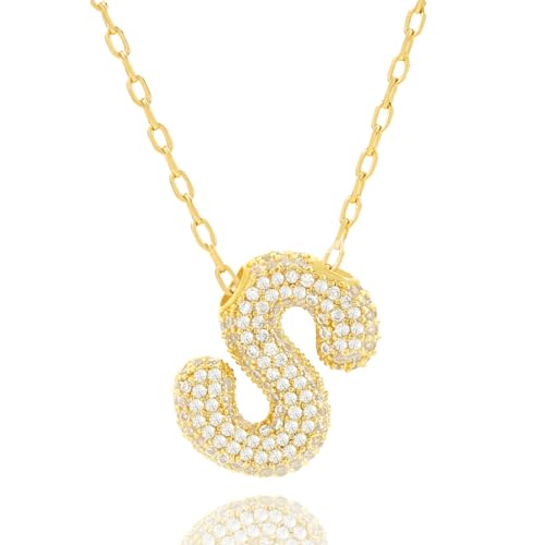 CIELTEAR Bubble Letter Necklace Gold Initial Necklaces for Women Chunky Charm Necklace Pendant U 14K Gold Plated Cubic Zirconia Balloon Letter Necklace Dainty Gold Jewelry for Women Trendy