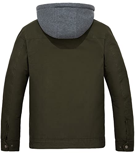 wantdo Men's Casual Winter Jacket Fleece Lined Work Jackets Warm Cargo Military Coat with Hood Army Green X-Large