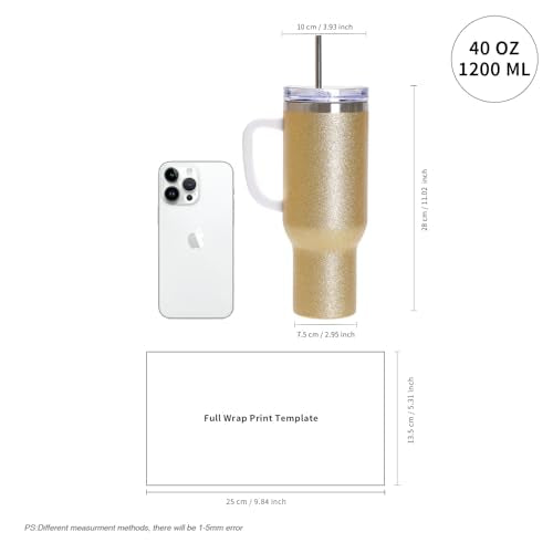 PYD Life 40 OZ Sublimation Tumblers with Removable Handle and Straw Lid Glitter Gold Blanks for 40 OZ Tumbler Heat Press Sublimation Oven Printing 2 Pack