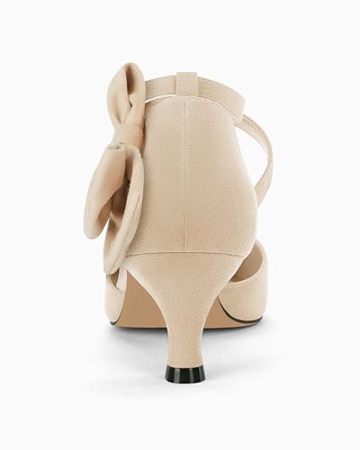 Coutgo Womens Low Kitten Heels Dress Shoes Pointed Toe Cutout Ankle Strap Buckle Classic Bow Pumps, Red, Size 10