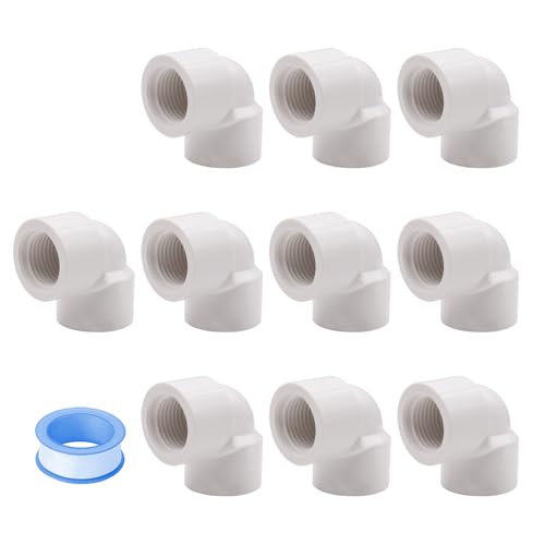 HayEastdor 10PCS 1/2 Inch Female to Female Threaded 90°Elbow PVC Pipe Fittings 1/2" Double Female Thread Coupling Pipe Adapter Connectors for Pipe Connecting HE044-1/2