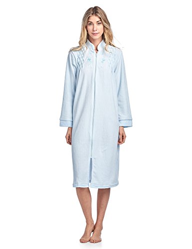 Casual Nights Women's Zipper Front Jacquard Terry Fleece Robe Duster - Blue - Small