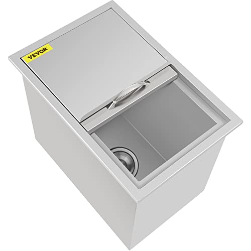 Happybuy Drop in Ice Chest 18L x 12W x 14.5H Inch Stainless Steel Ice Cooler with Sliding Cover Drop in Ice Bin Included Drain-pipe and Drain Plug for Cold Wine Beer