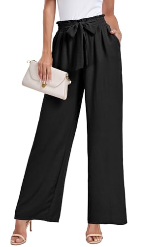 FREEOAK Womens Wide Leg Pants High Waisted 2024 Trendy Outfits Summer Slacks Lounge Bottom Office Business Flowy Palazzo Pant