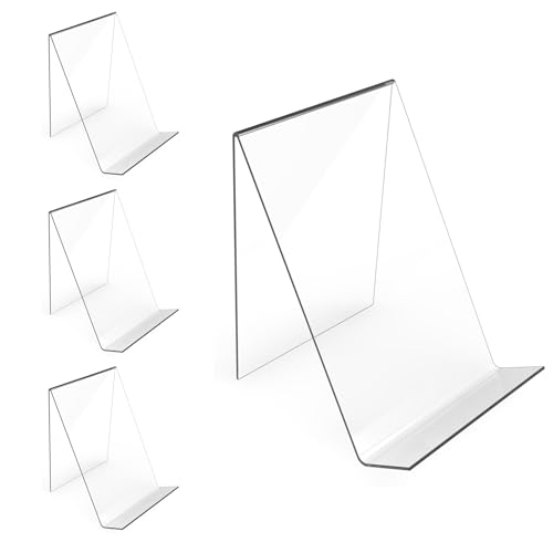 Boloyo Acrylic Book Stand Without Ledge,6 Inch 4PC Clear Acrylic Display Easel Transparent Display Stand Holder Tablet Holder for Displaying Pictures,Books,Artworks, CDs
