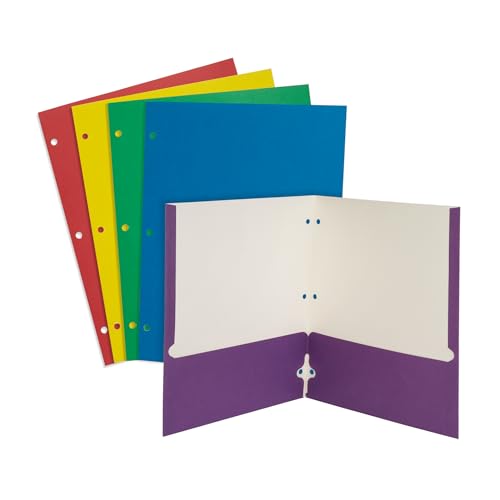 Blue Summit Colored Folders with Pockets, Paper Colored Pocket Folders, Two Pockets for Documents with Business Card Slot, 3 Hole Punched, Presentation and Child Classes, Assorted Colors, 50 Pack