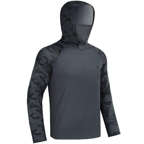 Rodeel UPF 50+ Men’s Long Sleeve Performance Fishing Hiking Shirt with Mask UV Neck Gaiter Hoodie