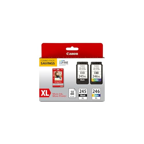 Canon PG-245 XL / CL-246 XL Genuine Ink Value Pack (2 Cartridges) with 50-Sheet Photo Paper, Compatible with iP2820, MG2420/2924/2920/3020/2522/2525, MX492, TS3120/302/302a/202/202a/4520/3320