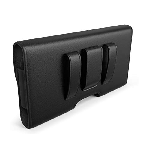 Mobile Vogue by Reiko Premium Eco-Friendly Leather Phone Pouch Belt Clip Holster Compatible with iPhone/Galaxy/Stylo/Android Phone with Protective Case on (Black-MV115, 5.8 x 3.2 x 0.7 in)