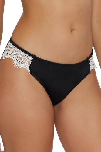 BCA By Rebecca Virtue Women's Standard Lace Trim Bikini Bottom, Cheeky Coverage, Swimwear Separates, Black