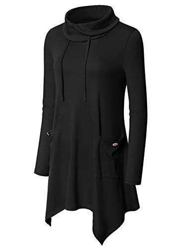 Bulotus Women's Long Sleeve Cowl Neck Asymmetrical Hem Tunic Tops with Pockets,Green,Small