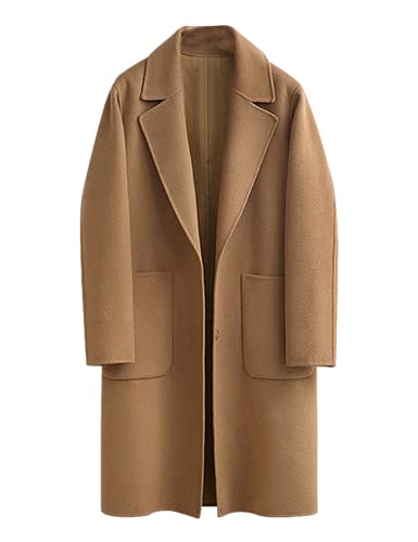 Omoone Women's Notched Lapel Wool Coats Mid Long Button Pea Coats Warm Thicken Trench Jacket(2629-Black01-XS)