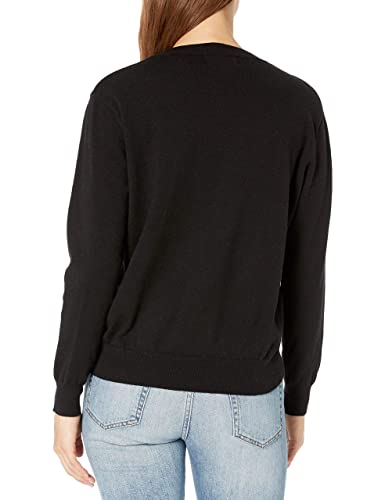 QUALFORT Women's Black Crewneck Lightweight Sweater Pullovers Black Medium