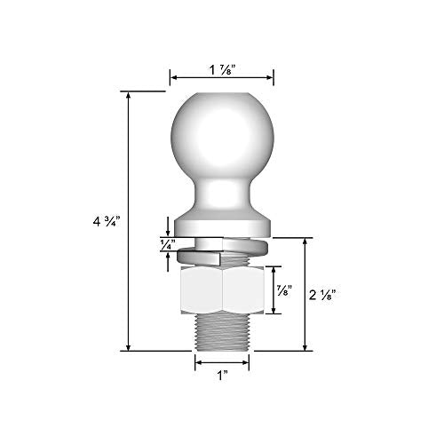 Quick Products QP-HB3004S 1-7/8" Chrome Hitch Ball - 1" Diameter x 2-1/8" Long Shank - 2,000 lbs.