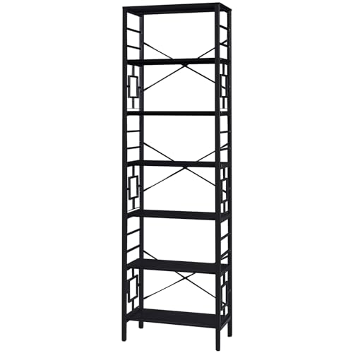 HOMISSUE Tall Bookshelf, Industrial 6-Tier Bookshelf with Unique Design, Open Bookshelves and Bookcases,Black