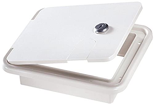 RV Designer B150, Locking Electrical Cable Hatch, 7.6 inch x 6.5 inch x 2 inch, Polar White