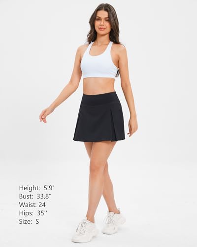 Stelle Women Tennis Skirt Inner Shorts Pleated Golf Athletic Skorts Pockets High Waisted Workout Running Pickleball Sports (White,XS)