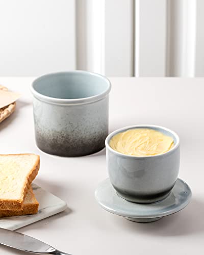 XELA Porcelain Butter Keeper Crock, French Butter Crock for Counter, Butter Keeper With Water Line for Fresh Spreadable Butter-Gradient Grey