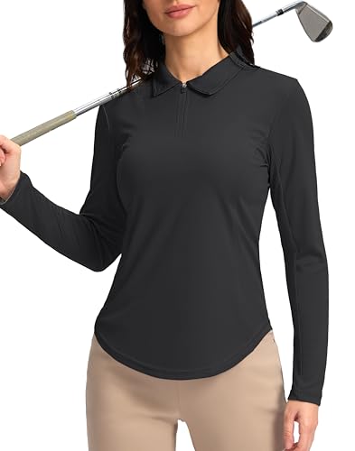 Women's Golf Shirts Lightweight UPF 50+ Long Sleeve Shirts UV Protection Quick Dry Cool Polo Shirts for Women Work Outdoor(Rose, XXL)