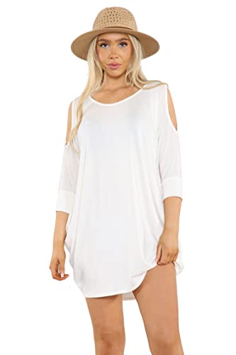 Loxdonz Women's Swimsuit Beach Cover Up Shirt Bikini Beachwear Bathing Suit Loose Beach Dress Small Cream