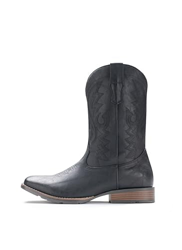 IUV Cowboy Boots For Men Western Boot Durable Fashionable Retro Classic Embroidered Pull On Slip Resistant Boots