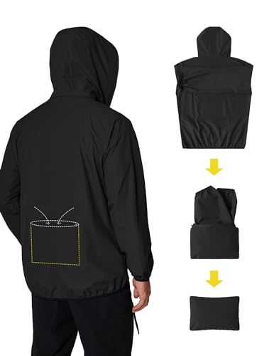 COOFANDY Rain Jackets For Men Waterproof Orange Reflective Rain Coat Lightweight Rain Shell Jacket with Hood