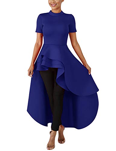 Womens Casual Short Sleeve Irregular Hem Ruched Blouse Asymmetrical Tee Shirts Dress Long Tunic Tops, Purple, 3X-Large