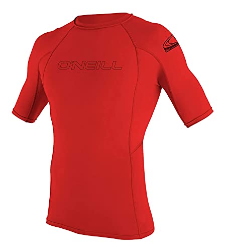 O'Neill Wetsuits Boys' Standard Youth Basic Skins 50+ Short Sleeve Rash Guard, Red, 4