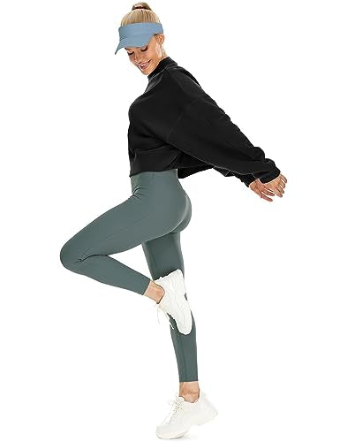 icyzone Women's Oversized Fleece Lined Sweatshirt Cropped Soft Drop Shoulder Crewneck Pullover (Grass Green, S)