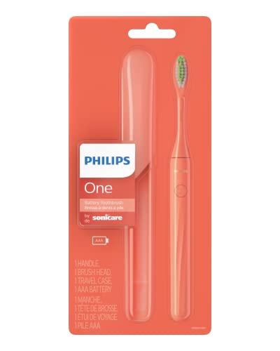 Philips One by Sonicare Battery Toothbrush, Brush Head Bundle, Miami Coral, BD1001/AZ