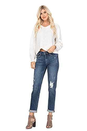 Judy Blue Destroyed Cuffed Mid-Rise Slim Fit Jeans! Cuffed Or Uncuffed. Be You! (Style: 82204) (13) Blue