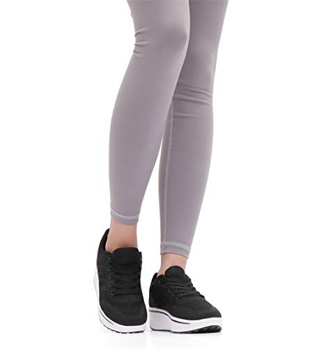 DADAWEN Women's Slip On Breathable Mesh Walking Tennis Shoes Lightweight Comfort Wedge Platform Casual Sneakers for Gym Travel Work Black US Size 5