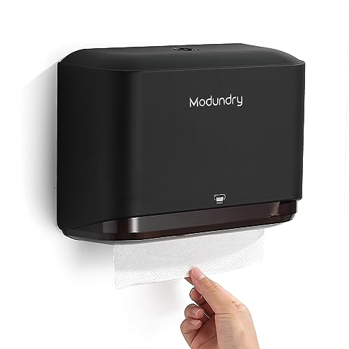 Modundry Wall Mount Paper Towel Dispensers,Commercial Multifold Tissue Dispenser with Smart Lock, Adhesive No Drilling or Screws Install,Hand Towel Holder for Bathroom,Restroom, Office, Home (Black)