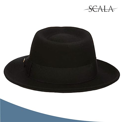 Scala Classico Men's Crushable Water Repelant Wool Felt Fedora Hat, Black, Medium