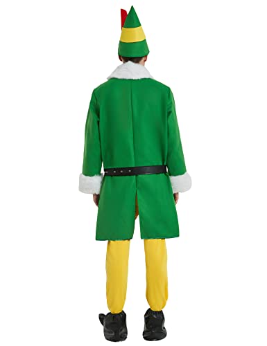 Wabolay Elf Costume Men Buddy Christmas Outfit Adult 5pcs Deluxe Suit Santa Couple Cosplay Holiday Halloween Xmas Party Full Set S