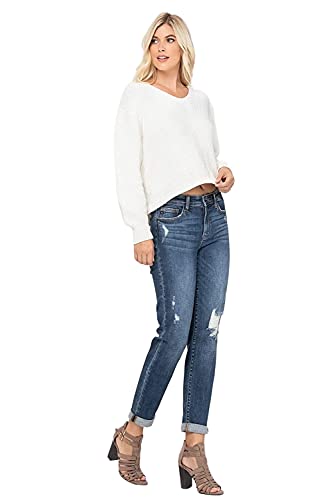 Judy Blue Destroyed Cuffed Mid-Rise Slim Fit Jeans! Cuffed Or Uncuffed. Be You! (Style: 82204) (13) Blue