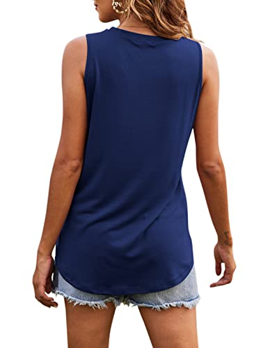 Hount Women's High Neck Tank Tops Summer Sleeveless T Shirts Loose Fit with Pockets (Pink, L)