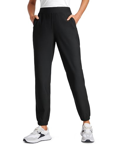 CRZ YOGA Fleece Lined Joggers for Women Thermal Water Resistant Ski Hiking Workout Travel Casual Pants Sweatpants Warm Pocket Black XX-Small
