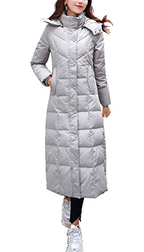 chouyatou Women's Winter Over Knee Removable Hooded Maxi Long Puffer Down Coat (X-Small, Grey)