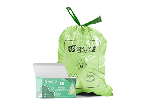 Emily's Choice Heavy Duty Biodegradable Trash Bag Code M (50 Count)with D2W Technology, Custom Fit Trash Bag compatible with Simplehuman Code M trash bins, 45L / 12 Gallons 1.2 MIL / 30 Micron