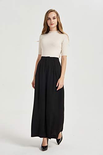 Tronjori Women High Waist Casual Wide Leg Long Palazzo Work Dress Pants Business Trousers Regular Size(XXL Long, Black)