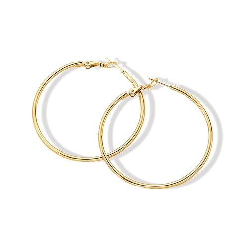 PICKBEAU Gold Dangle Hoop Earrings for Women, 14K Gold Plated Stainless Steel Earrings Drop Hypoallergenic Hoops Earrings(50mm)
