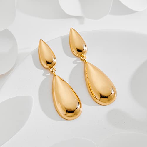Gold Long Waterdrop Earrings for Women Polished Brushed Droplet Dangle Earrings