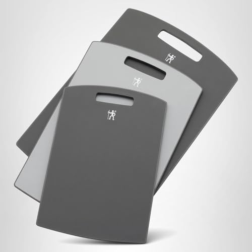 HENCKELS Cutting Board Set, 3-Piece Plastic Kitchen Chopping Boards with Gray Trim, Non-Slip Silicone Feet, BPA-Free, Dishwasher Safe