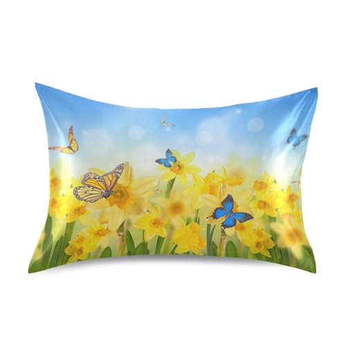 Fall Maple Leaves Satin Pillowcase Silk Pillow Cases for Hair and Skin Autumn Leaf Slipping Body Pillow Cover with Envelope Closur Standard Size 20x26 Pillowcase Decor for Kids Girls Boys Women Men